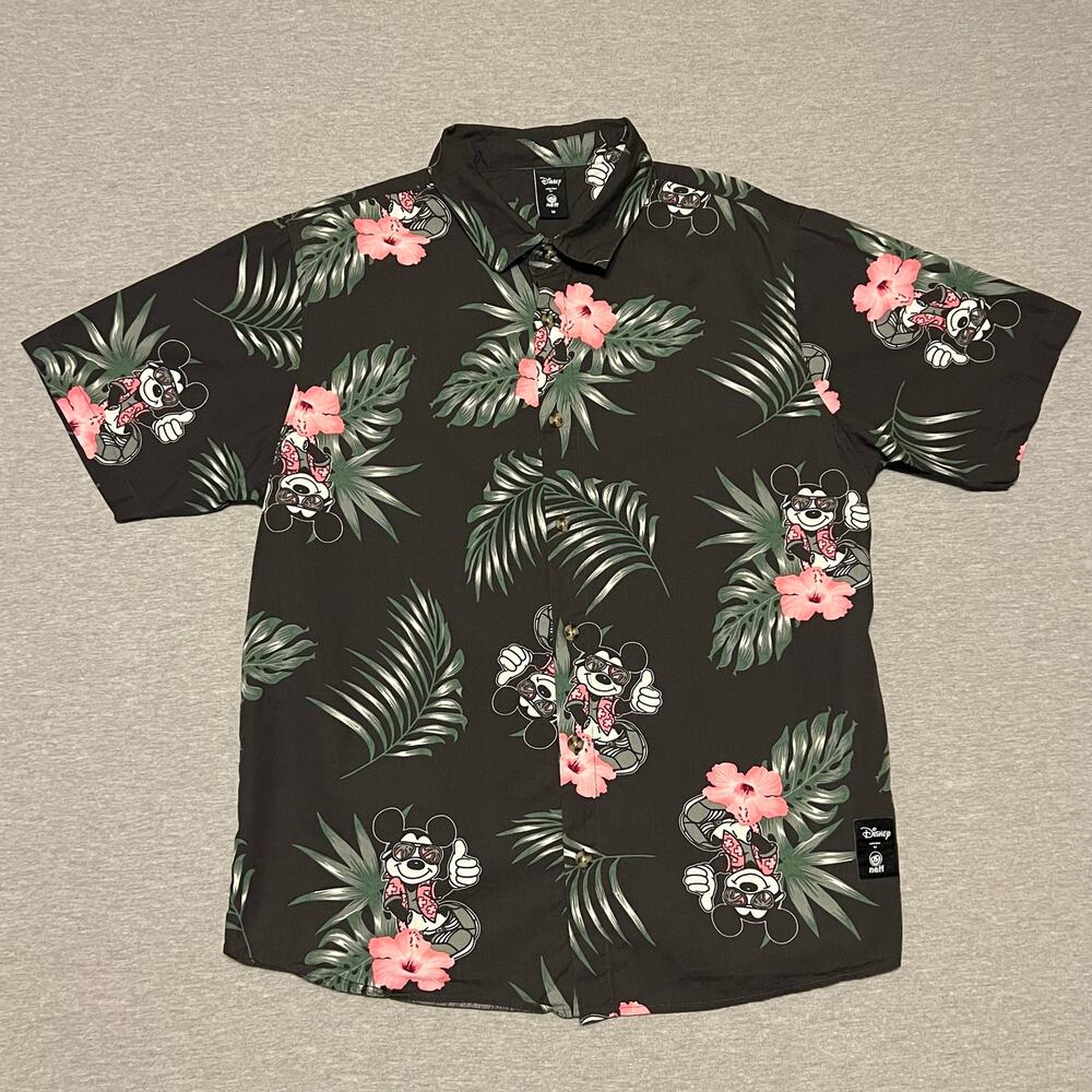Neff Disney Mickey Mouse Hawaiian Shirt AOP Floral Tropical Black Button Up
